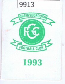 Document - Membership Ticket, Greensborough Football Club, Greensborough Football Club 1993, 1993