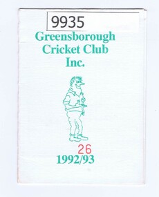 Card - Membership card, Greensborough Cricket Club, Greensborough Cricket Club 1992-93, 1992