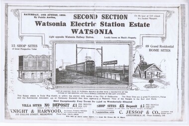 Poster - Advertising Leaflet, Cecil Jessop, Watsonia Electric Station Estate: Second Section, 1924
