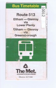 Pamphlet - Leaflet, The Met, Bus Timetable Route 513 (1986), 1986