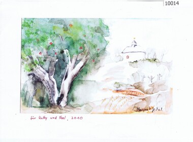 Artwork, other - Painting (Copy), Painting of the Batman apple tree (Greensborough Vic.) and the old chapel in Ilbesheim, Germany, 2010