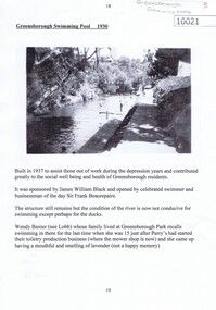 Document - Article, Greensborough Swimming Pool 1930