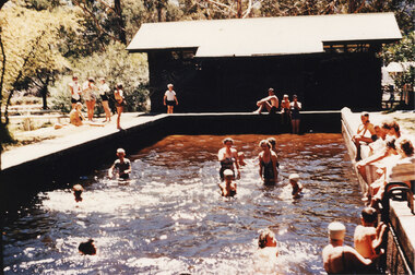 Photograph - Coloured, Halls Gap pool with swimmers, C 1957