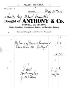 Financial record - Invoice (B/W), 1933