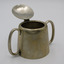 Double handled sugar bowl with hinged lid, teapot style. Cut for spoon. Embossed: R.G.H.H.