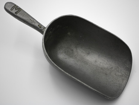 Industrial kitchen metal scoop with metal handle