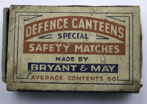 Defence Canteens Special Safety Matches Made By Bryant & May. Average contents 60.