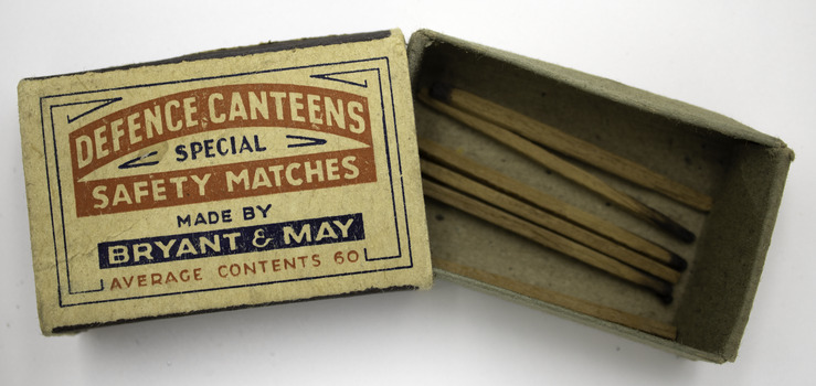 Defence Canteen Safety Matchbox containing matches.