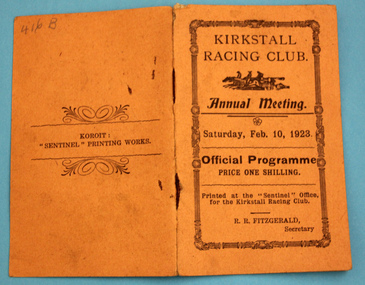 Kirkstall Racing Club Race Book Annual Meeting Feb 10 1923, Kirkstall Racing Club Annual Meeting Feb 10 1923, February 10 1923