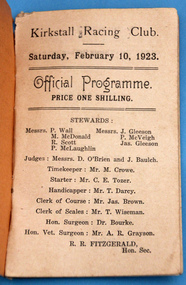 Kirkstall Racing Club Programme 1923, Official Programme Page Kirkstall Racing Club Programme 1923, 1923