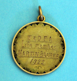 Warrnambool and District Farmers(?) Association Life Membership Medallion Martin Bourke 1922, Martin Bourke 1922