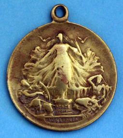 WWI school peace memorial Triumph of Liberty and Justice 1919, Back of Medal, 1919