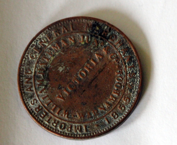 Penny Token - William Bateman Jun & Co Warrnambool 1855, Front, 1855