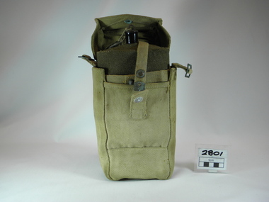 WW2 canvas pouch for water bottle, including water bottle with cork, and belt loops.