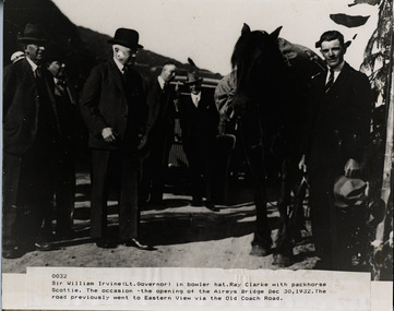 Opening ceremony of bridge at Aireys Inlet. by Lt Governor Sir William Irvine, Dec 30, 1932. Road previously went to Eastern View via Old Coach Road