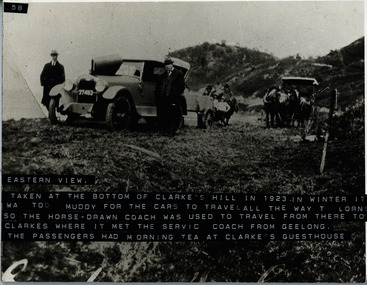 Road at Eastern View 1923. Road too muddy for cars. Horse and cart was used to travel to Clarke's to meet service coach from Geelong