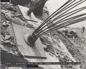Repair work landslip on Great Ocean Road at Windy Point 1971
