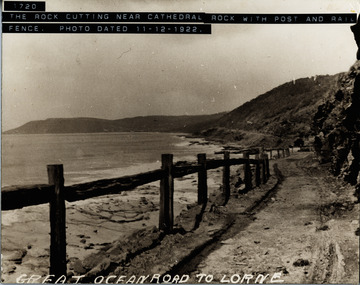 GOR showing rock cutting near Cathedral Rock 1922 showing post and rail fence