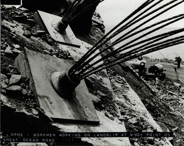 Lorne - workmen working on landslip at Windy Point on GOR 1971