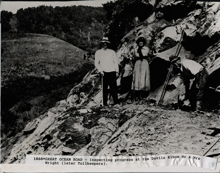 Great Ocean Road Mr and Mrs Wright and worker inspecting progress at The Devil's Elbow
