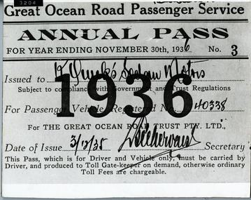 Annual pass for GOR Passenger Service Nov 1936