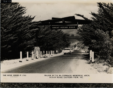 Memorial Arch at Eastern View, Great Ocean Road. Rose postcard Series Number 1703
