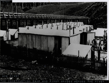 Workers camp at Wye River Great Ocean Road with three chefs visible and showing first bridge across the river