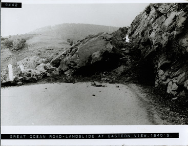 Landslide across Great Ocean Road near Eastern View 1940's