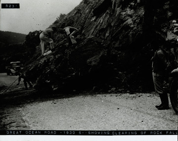 Photograph, Clearing Rockfall Great Ocean Road 1930's