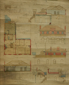 Coloured architect's drawings for Chaplain's Residence at Port Melbourne