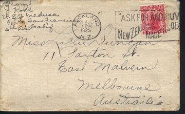 Letter - Correspondance, Julius Kokx, Letter to Lillie Duncan from Julius Kokx, 20 August  1925