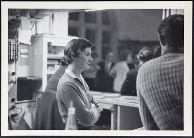 Photograph - Photograph, Black and white, Bill Doyle (Reverend C.J. Eldridge-Doyle), Young woman helping at the bar at Mission to Seafarers, c. 1950