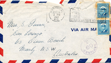 Letter - Correspondence, Letter from Allan Quinn to his mother, 10th October, 1947
