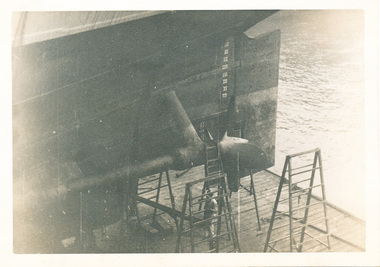 Man inspection ship in dry dock
