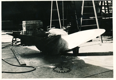 Photograph - Photograph, Black and white, Allan Charles Quinn, Refinishing the Propellor, 18 May 1949