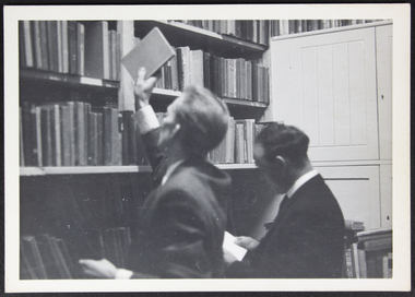 Photograph, Bill Doyle (Reverend C.J. Eldridge-Doyle), Men in chaplain's library, 1960