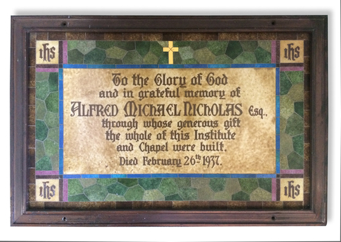 Framed memorial plaque made of ceramics tiles.