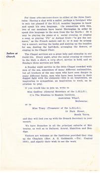 Cream colour flyer printed on both sides providing information about the rôle of the Ladies Harbour Lights Guild.