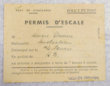 Document - Police pass, 21 June 1949