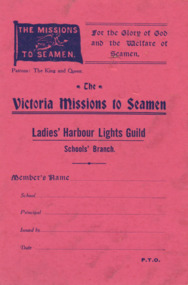 Pink membership card for the School branches of the Ladies Harbour Lights Guild