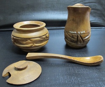 Fijian Wooden Creamer and Sugar Bowl Set with Spoon