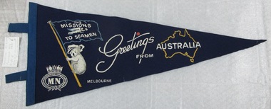 Triangular shape, navy felt flag with embroidery