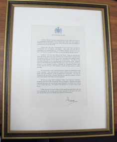 Letter - Framed letter, Art Conservation Framers, Buckingham Palace,  Letter from HRH Anne, the Princess Royal, 2007 - 2008