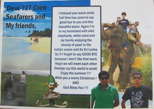 A4 collage of colour photographs with message of thanks to the Mission to Seafarers volunteers.