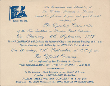 Card - Invitation card, Opening Ceremonies 6th September, 1917, 1917
