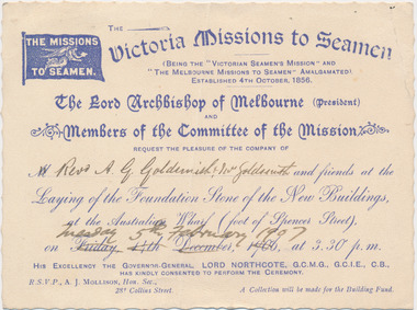 Card - Invitation card, The Victoria Missions to Seamen, 1906