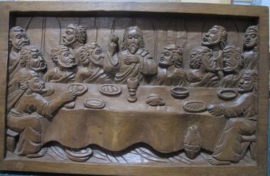 Artwork, other - Carved wood panel, The Last Supper, c. 1950