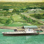 Large painting depicting a ship (first plan) loading his cargo in a port. In the background the countryside (possibly Hasting in the Mornington Peninsula)