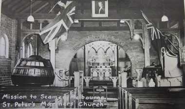 Postcard - Postcard, Black and white, kodak, Mission to Seamen, Melbourne, St Peter's, Mariner's Church, 1951