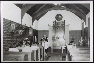 Photograph - Photograph, copy, The Age, St Nicholas' Mariners' Church, at Williamstown Mission to Seamen, with the lay reader in charge (Mr Stewart Murray) conducting a service, 14 June 1958